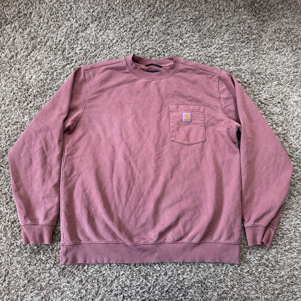 Carhartt Garment Dyed Sweatshirt Mens Large Red Pocket Crewneck Pullover TS6853